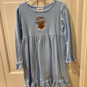 Precious light blue reindeer cotton dress. 8. Christmas. Ruffle / Bell sleeves